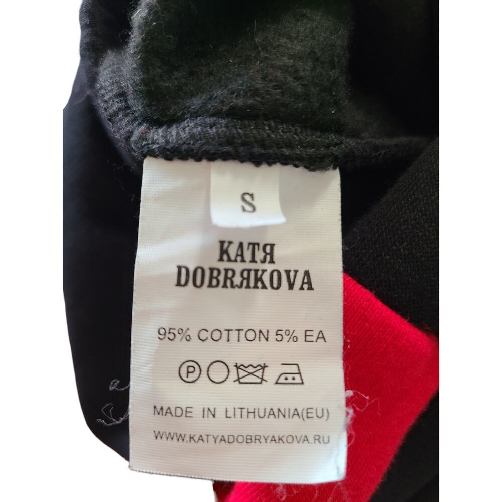Katya Dobryakova Jogger Pants Black Red Fleece Casual Athleisure Lounge Size S - Picture 5 of 5